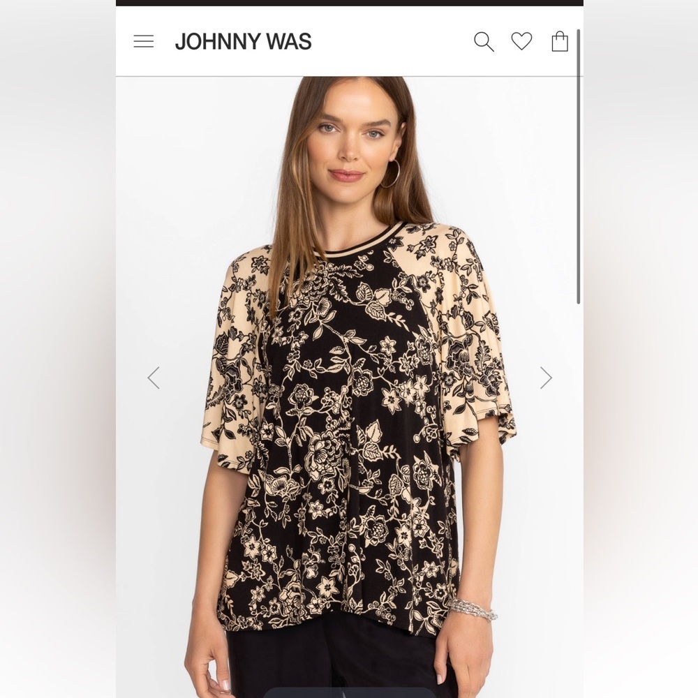 Johnny Was Black and Cream Floral Women's Top XL NWT $130